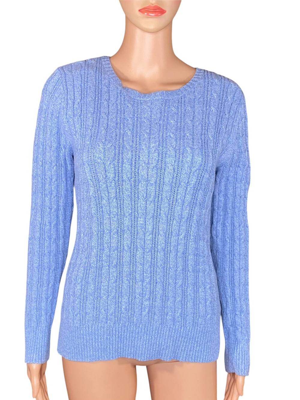 St. John's Bay Cable Knit Sweater Blue Violet Crewneck Cozy Warm Long Sleeve LG